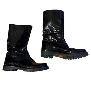 Marni Glossy Black Leather Moto Biker Boots Size 38